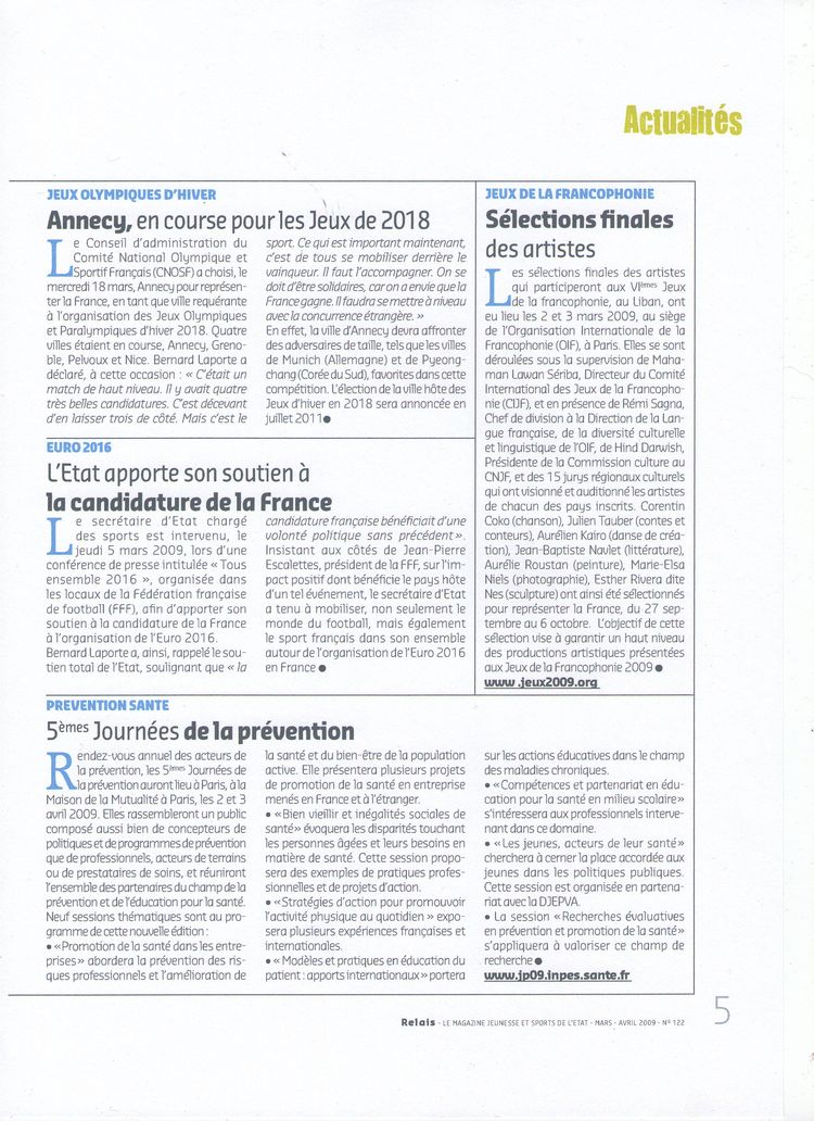15-Magazine Relais, le magazine jeunesse et sports de l'état-Jeux de la francophonie-Mars-avril 2009-N°122